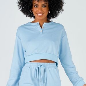 RISE & LOUNGE CROPPED HENLEY SWEATSHIRT